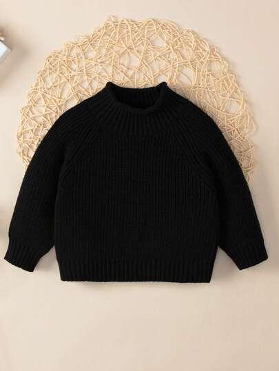 Baby Girl Mock Neck Raglan Sleeve Ribbed Knit Sweater