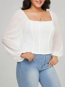 SHEIN Privé 大碼女士上衣 - 白色 - 查看 4