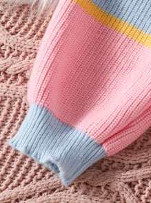 SHEIN Tween Girl Striped Pattern Drop Shoulder Duster Cardigan - Pink - View 4