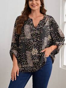 EMERY ROSE Talla grande Blusa con estampado floral de cuello notch