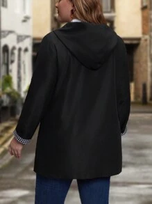 EMERY ROSE Plus Gingham Print Zip Up Hooded Coat - Black - View 2