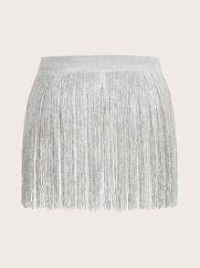 SHEIN ICON Hơn Viền rìa Váy - Bạc - Xem 2