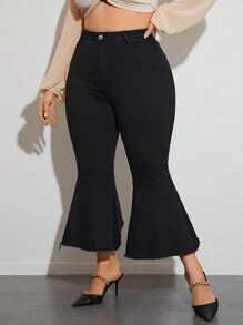 SHEIN Privé Hơn Cao eo Cắt Thô Quần ống loe - màu đen - Xem 5