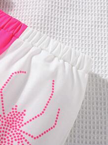 SHEIN Tween Girls Spider Print Two Tone Sweatpants - Hot Pink - View 5