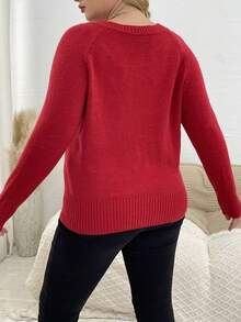 SHEIN Unity Hơn Cắt ra Tay Raglan Áo len - Đỏ - Xem 2