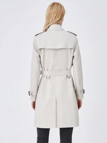 JAZZEVAR Double Breasted Belted Trench Coat - White - View 2