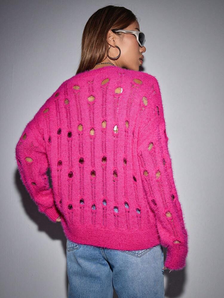 Open Knit Drop Shoulder Knit Pullover Fall Winter Sweater