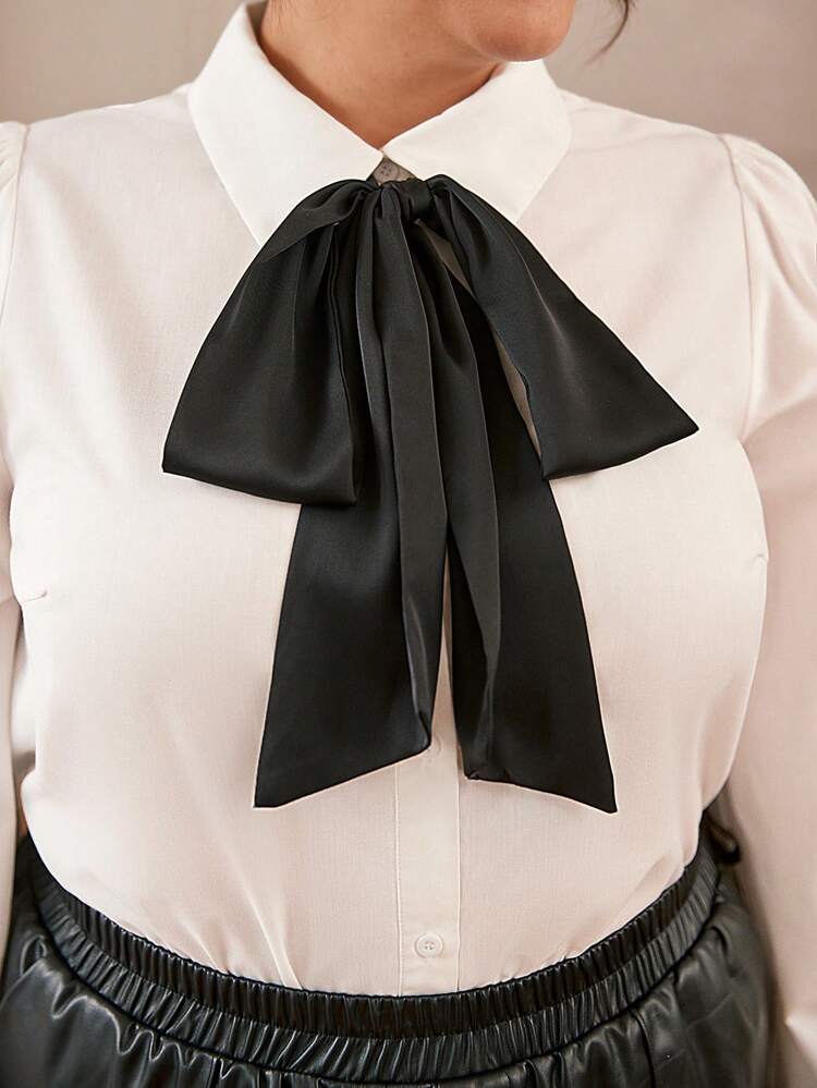 Plus Tie Front Lantern Sleeve Blouse