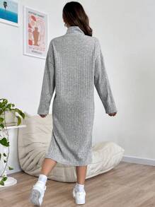 SHEIN EZwear High Neck Drop Shoulder Split Thigh Tee Dress - Grey - View 2