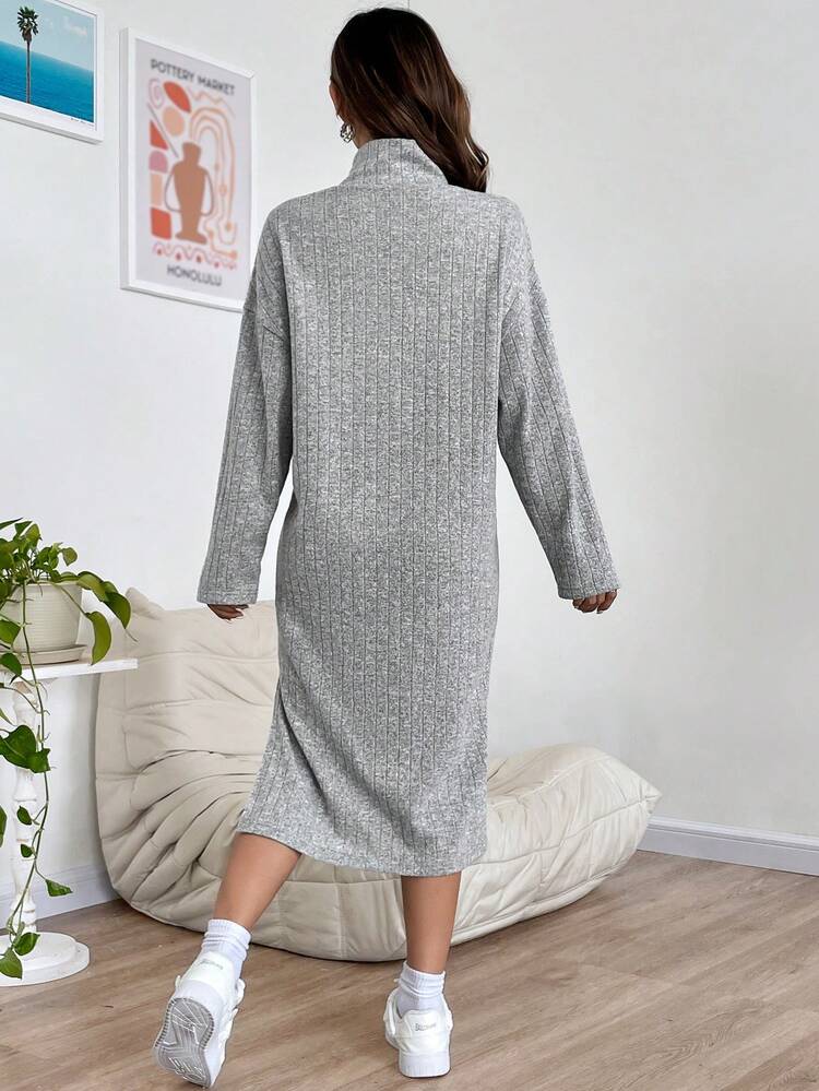 High Neck Drop Shoulder Split Thigh Tee Dress