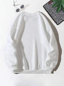 男士星星&字母圖案落肩袖運動衫 - 白色 - 查看 3