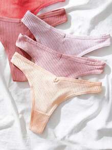 SHEIN 7 paquetes Tangas sexys de punto acanalado liso - Multicolor - Ver 4