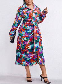 Maweii Talla grande Vestido camisero con estampado - Rojo y blanco - Ver 7