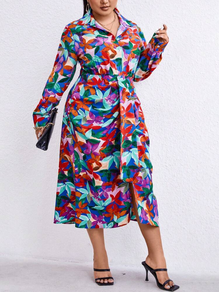 Plus Allover Print Shirt Dress
