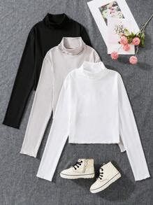 SHEIN Cô gái Cổ giả Ren Mộc nhĩ Áo phông Crop - Nhiều màu - Xem 1