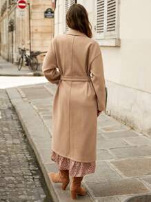 SHEIN Frenchy 西裝領落肩袖腰帶花呢外套 - 咖啡棕 - 查看 2