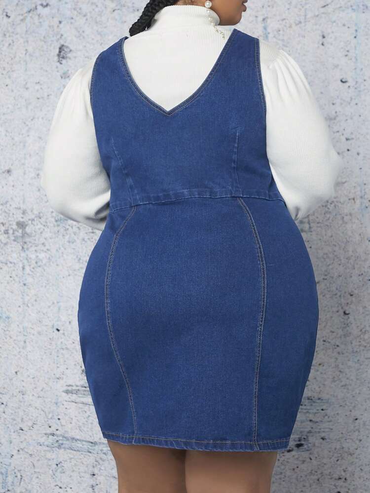 Plus Button Through Denim Dress Without Sweater