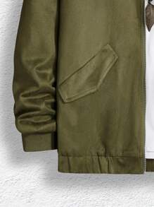 Manfinity Homme Men Zip Up Drop Shoulder Bomber Jacket Without Tee - Green - View 4