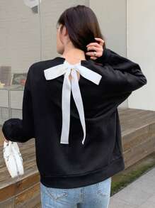 DAZY Tie Back Drop Shoulder Sweatshirt - Black - View 3