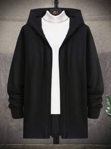 Manfinity Hypemode 男士鬆身實色連帽針織外套,無毛衣 - 黑色 - 查看 1