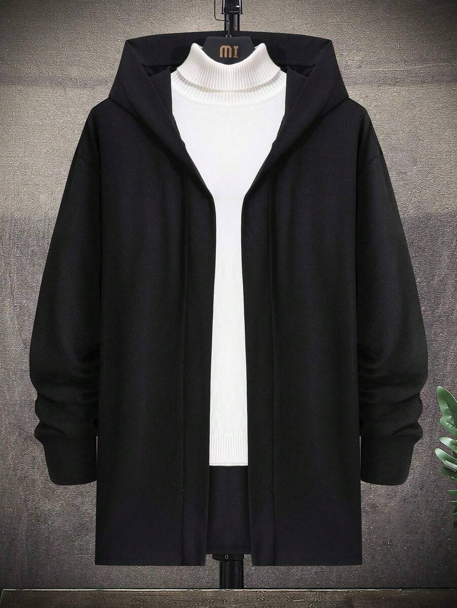 Manfinity Hypemode 男士鬆身實色連帽針織外套,無毛衣 - 黑色 - 查看 1