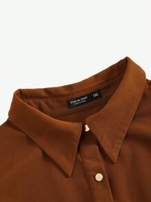 SHEIN Clasi 大碼素色腰帶襯衫洋裝 - 咖啡棕 - 查看 3