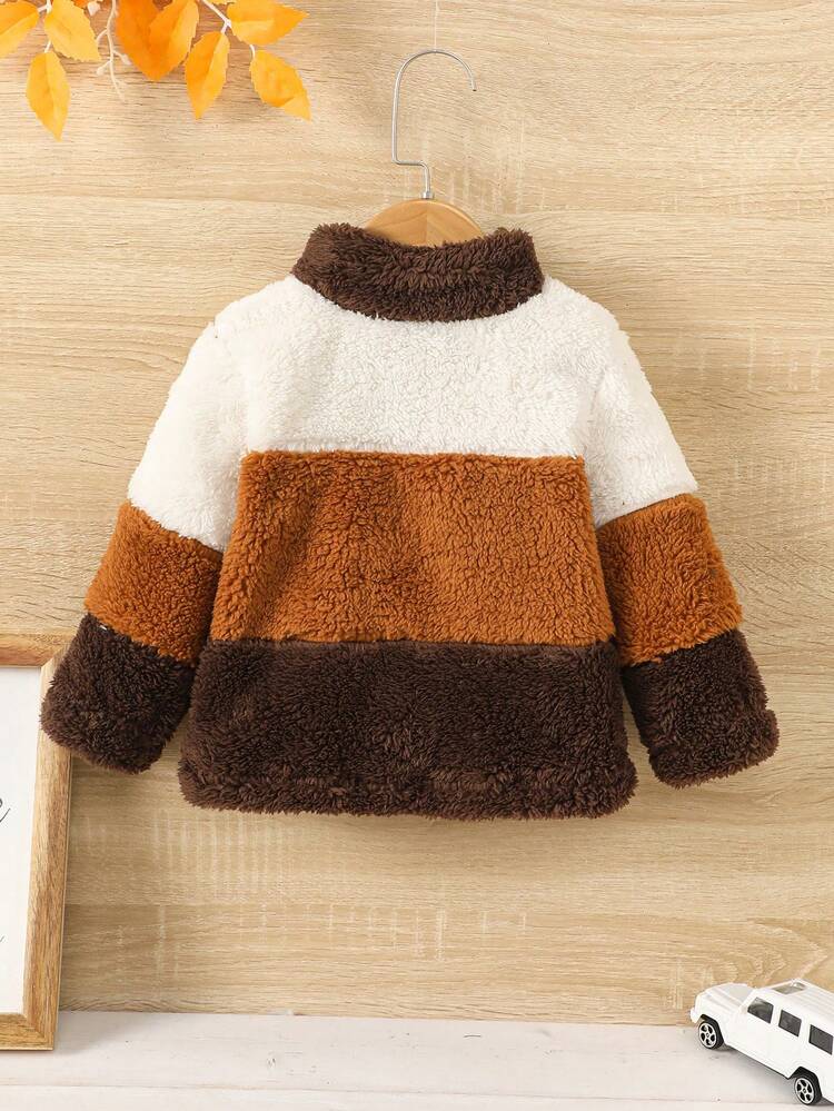 Baby Girl Colorblock Zip Up Teddy Coat