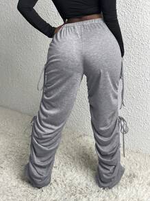 Slaydiva Drawstring Side Ruched Sweatpants - Grey - View 2