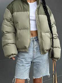 DAZY Women Short Thick Padded Coat, Winter Coat Jacket - Green - View 8