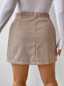SHEIN Frenchy Plus Houndstooth Print Skirt - Khaki - View 2