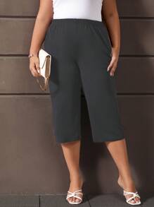 EMERY ROSE Plus Solid Capris Pants - Dark Grey - View 3