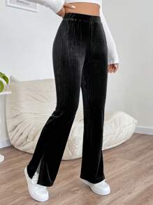 SHEIN EZwear Viền chia cắt Quần ống loe - màu đen - Xem 1