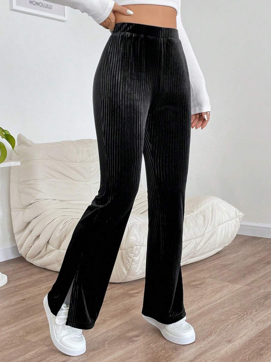 SHEIN EZwear Viền chia cắt Quần ống loe - màu đen - Xem 1