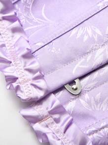 女式提花露背系带紧身胸衣塑身衣上衣，无缝露肩短款上衣，适合新年派对、情人节、节日、万圣节服装 - 紫色 - 查看 6