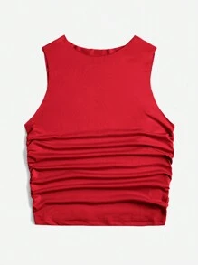 SHEIN EZwear Top tank crop unicolor fruncido - Rojo - Ver 4