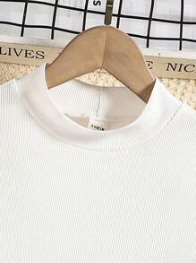 SHEIN Tween Girl Mock Neck Tee & Plaid Tweed Overall Romper - Red and White - View 8