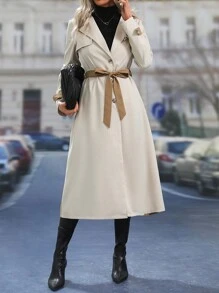 SHEIN Clasi Lapel Neck Belted Trench Coat - Apricot - View 1
