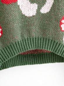 SHEIN Tween Girl Mushroom Pattern Lantern Sleeve Sweater - Green - View 6