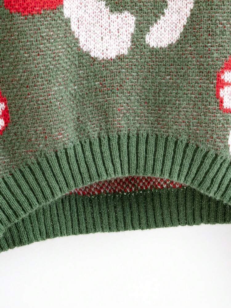 Tween Girl Mushroom Pattern Lantern Sleeve Sweater