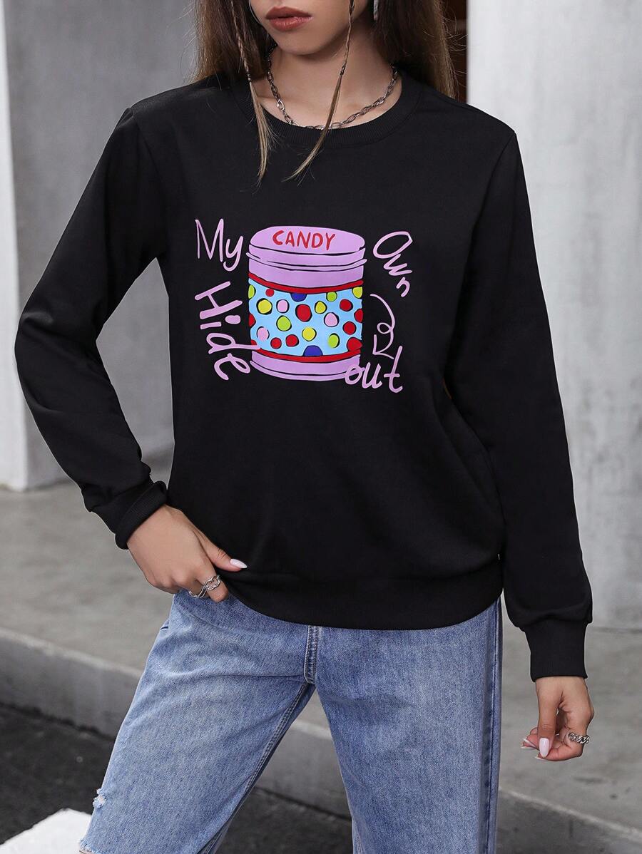 Flirla Letter Graphic Sweatshirt Pullover Fall Outfit