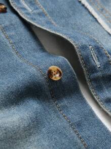 Manfinity LEGND Hombres Camisa mezclilla desgarro con bolsillo con solapa sin camiseta - Lavado ligero - Ver 6