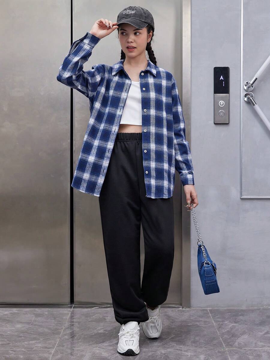 Teen Girl Plaid Print Blouse & Pants - Multicolor - View 1