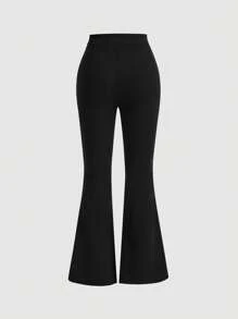 SHEIN MOD High Waist Flare Leg Black Toothpick Pleats Pants - Black - View 2