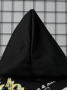 SHEIN Leap Crew 青少年男孩卡通字母印花长袖连帽衫，时尚百搭 - 黑色 - 查看 5