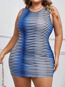 Celure Talla grande Vestido tank con estampado geométrico - Azul - Ver 4