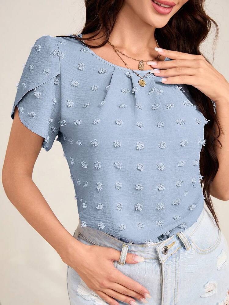 Swiss Dot Petal Sleeve Blouse