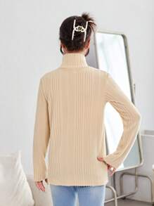 Chicas adolescentes Camiseta de cuello tortuga tejido de canalé - Albaricoque - Ver 2