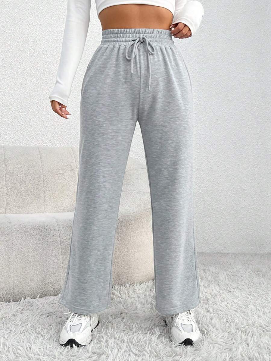SHEIN PETITE Drawstring Waist Slant Pocket Sweatpants Graduation,Back To School Outfits,Graduation,Teacher Outfits For Women,Back To School - Grey - View 1