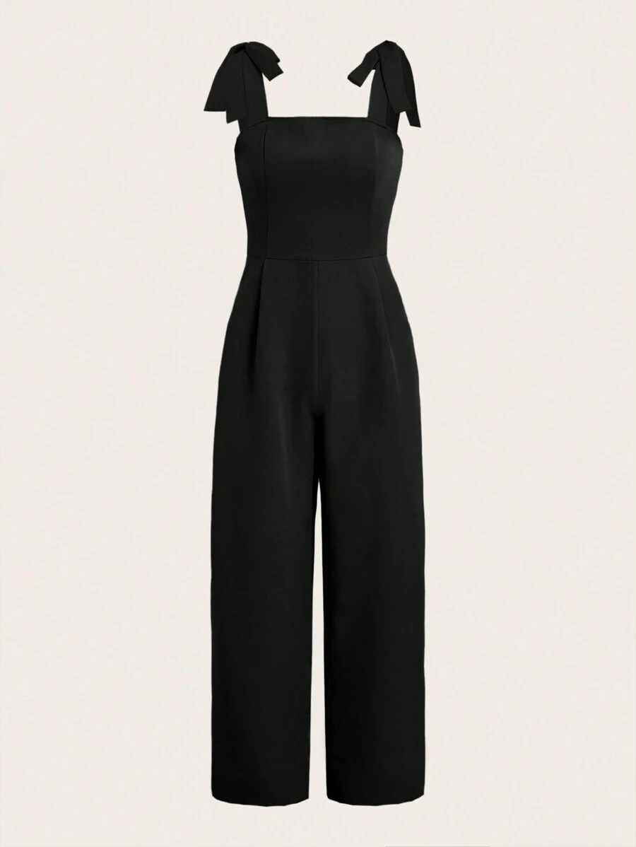 SHEIN Essnce Plus Tie Shoulder Cami Jumpsuit For Summer - Black - View 1