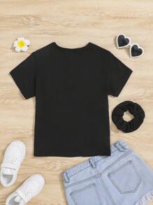SHEIN Chica adolescente con diseño de botón Camiseta & Coletero